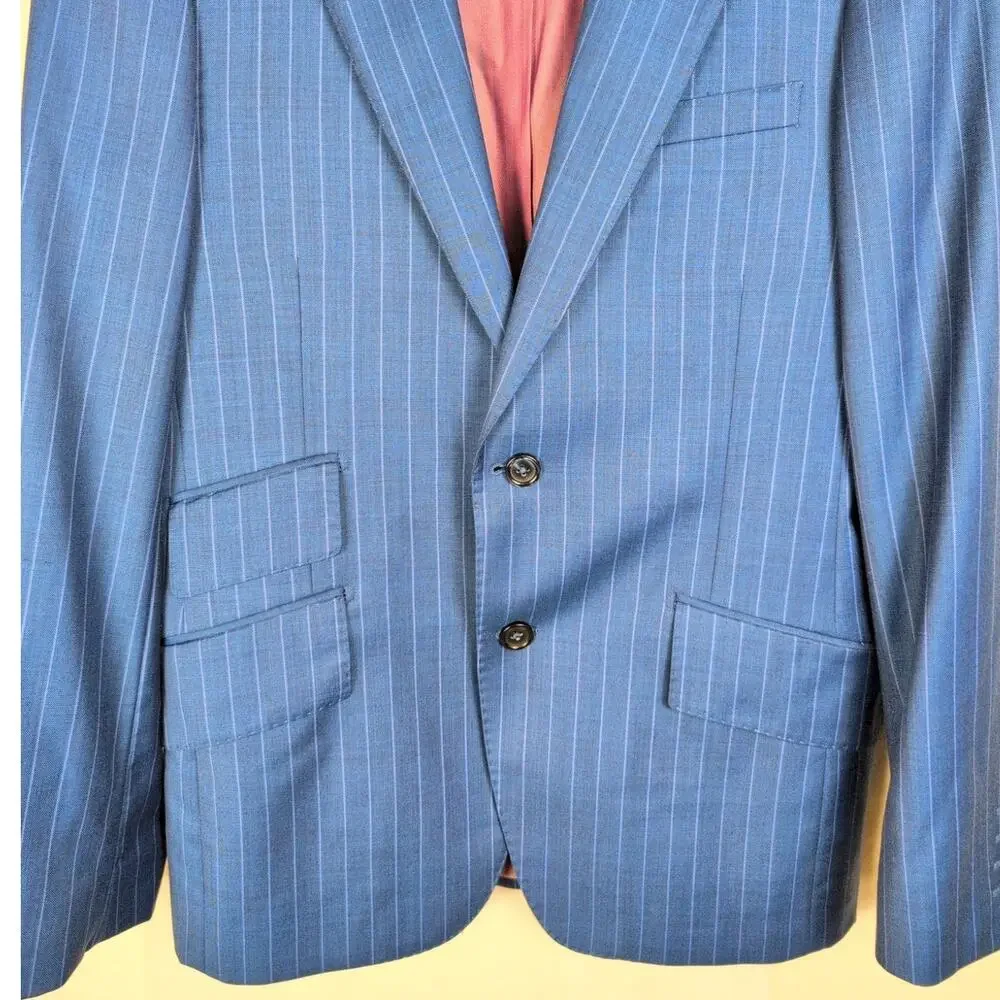 Tiglio Luxe blue pinstripe wool blazer jacket Size 38R Preppy Old Money Classic
